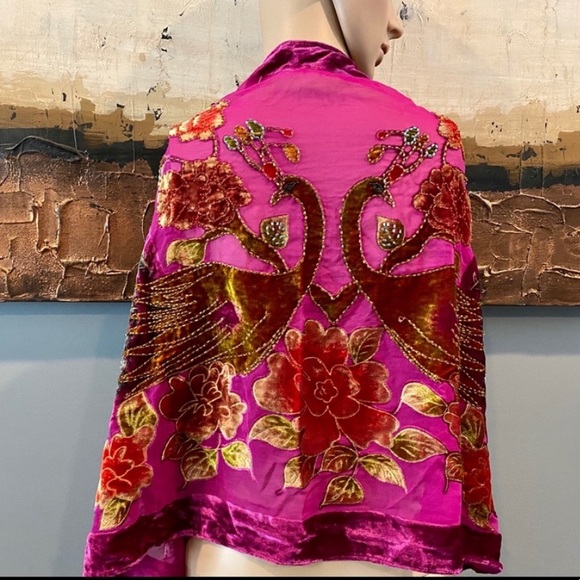 Accessories - Statement handmade peacock 100% silk wrap